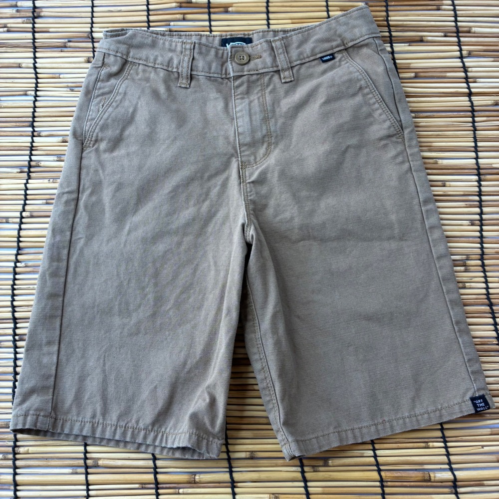 Vans Boys Chino Shorts Size 12 Tan Brown‎ Canvas Skate Casual RN96277